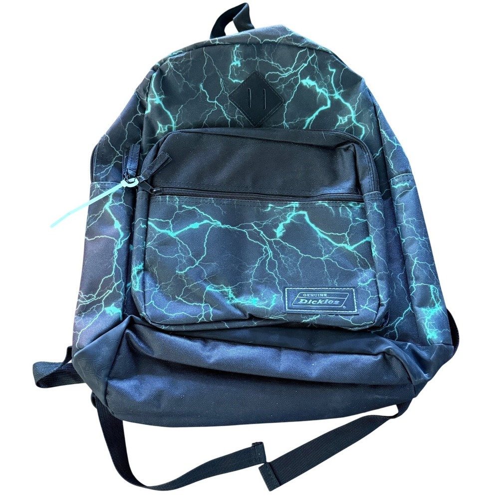 Dickies Lightning Bolt Print Backpack School Bag Black Teal 17x12 Canvas Unisex